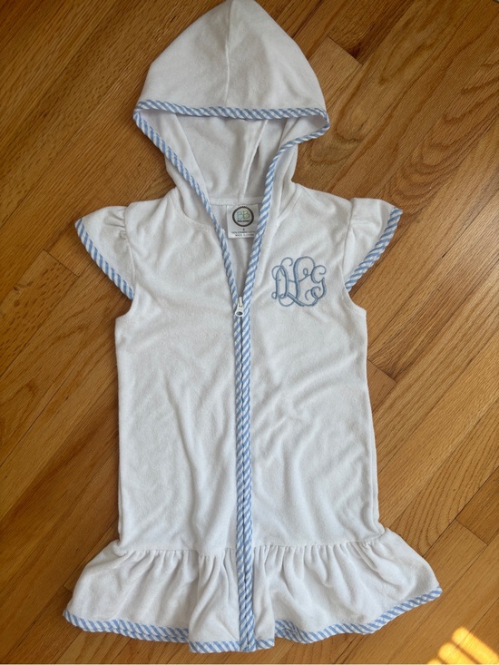Etsy Other - Etsy White Hooded Girls' Coverup Romper with Blue Trim